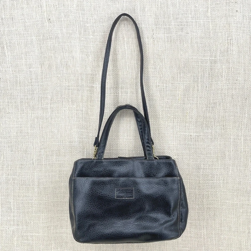 Relic Black Pebbled Faux Leather Satchel Crossbody Handbag Triple Compartment